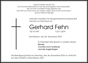 Traueranzeige von Gerhard Fehn von Frankenpost