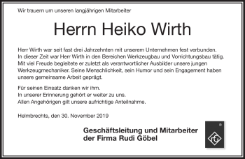 Traueranzeige von Heiko Wirth von Frankenpost