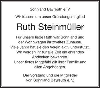 Traueranzeige von Ruth Steinmüller von Frankenpost