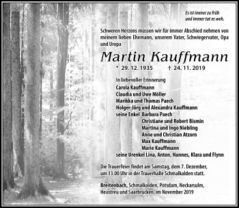 Traueranzeige von Martin Kauffmann von Südthüringer Presse