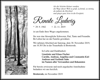 Traueranzeige von Renate Ludwig von Südthüringer Presse