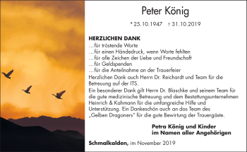 Traueranzeige von Peter König von Südthüringer Presse
