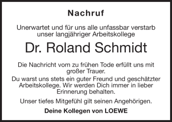 Traueranzeige von Roland Schmidt von Neue Presse Coburg
