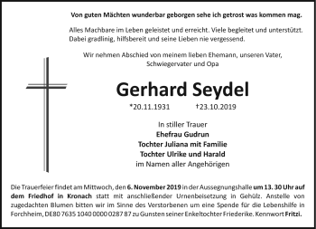 Traueranzeige von Gerhard Seydel von Neue Presse Coburg