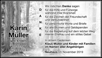 Traueranzeige von Karin Müller von Südthüringer Presse
