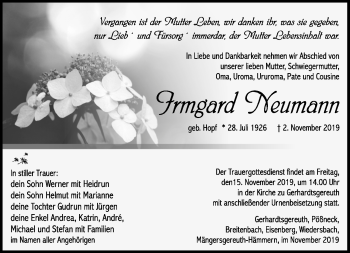 Traueranzeige von Irmgard Neumann von Südthüringer Presse
