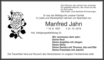 Traueranzeige von Manfred Jahn von Frankenpost