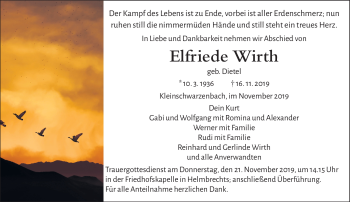 Traueranzeige von Elfriede Wirth von Frankenpost