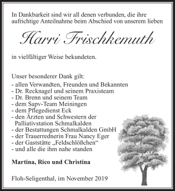 Traueranzeige von Harri Frischkemuth von Südthüringer Presse