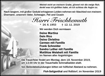 Traueranzeige von Harri Frischkemuth von Südthüringer Presse
