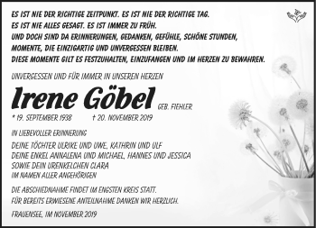 Traueranzeige von Irene Göbel von Südthüringer Presse