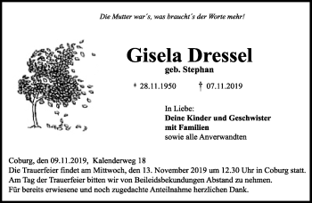 Traueranzeige von Gisela Dressel von Neue Presse Coburg