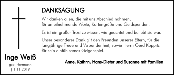 Traueranzeige von Inge Weiß von Frankenpost