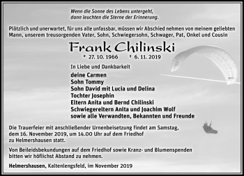 Traueranzeige von Frank Chilinski von Südthüringer Presse