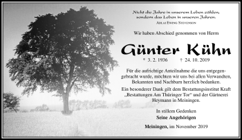 Traueranzeige von Günter Kühn von Südthüringer Presse