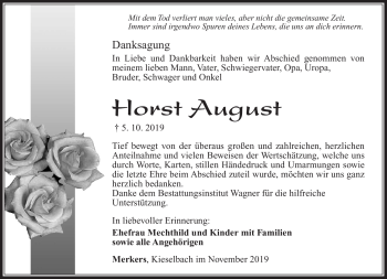 Traueranzeige von Horst August von Südthüringer Presse
