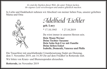 Traueranzeige von Adelheid Eichler von Südthüringer Presse