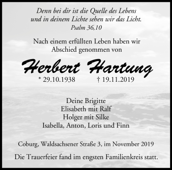 Traueranzeige von Herbert Hartung von Neue Presse Coburg