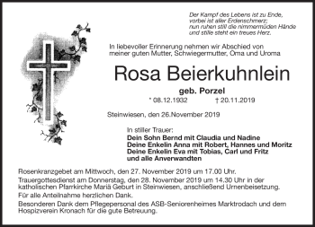 Traueranzeige von Rosa Beierkuhnlein von Neue Presse Coburg