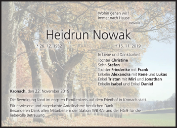 Traueranzeige von Heidrun Nowak von Neue Presse Coburg