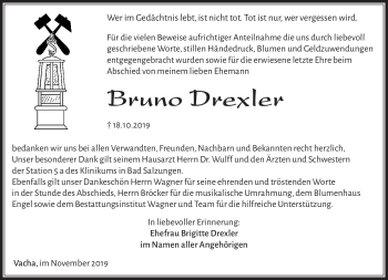 Traueranzeige von Bruno Drexler von Südthüringer Presse