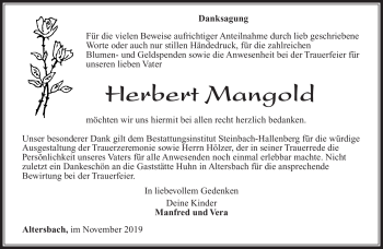 Traueranzeige von Herbert Mangold von Südthüringer Presse