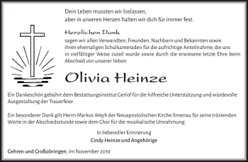 Traueranzeige von Olivia Heinze von Südthüringer Presse