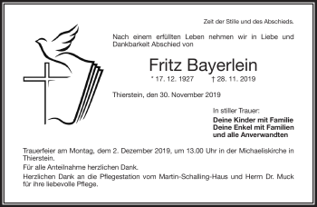 Traueranzeige von Fritz Bayerlein von Frankenpost