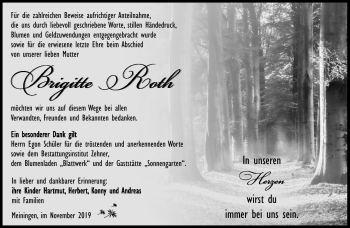 Traueranzeige von Brigitte Roth von Südthüringer Presse