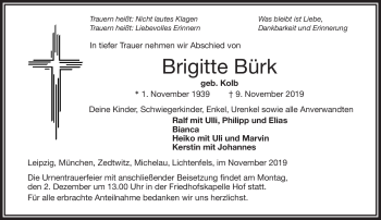 Traueranzeige von Brigitte Bürk von Frankenpost