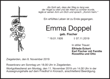 Traueranzeige von Emma Doppel von Neue Presse Coburg