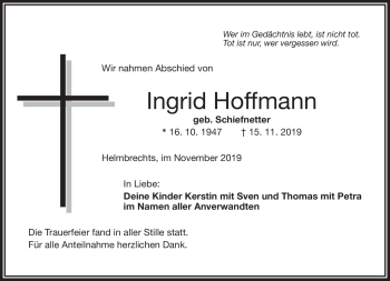 Traueranzeige von Ingrid Hoffmann von Frankenpost