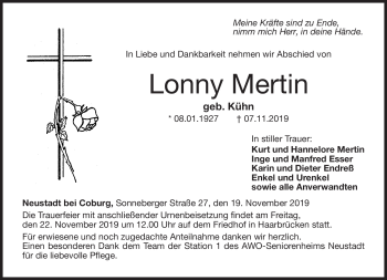 Traueranzeige von Lonny Mertin von Neue Presse Coburg
