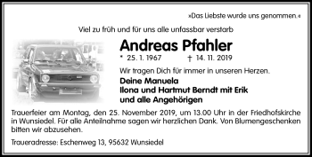 Traueranzeige von Andreas Pfahler von Frankenpost