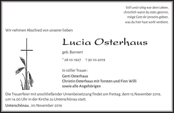 Traueranzeige von Luica Osterhaus von Südthüringer Presse