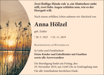 Traueranzeige von Anna Hölzel von Frankenpost