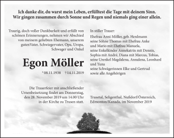 Traueranzeige von Egon Möller von Südthüringer Presse