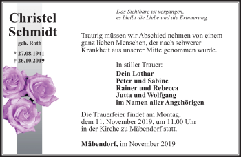 Traueranzeige von Christel Schmidt von Südthüringer Presse