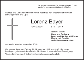 Traueranzeige von Lorenz Bayer von Neue Presse Coburg