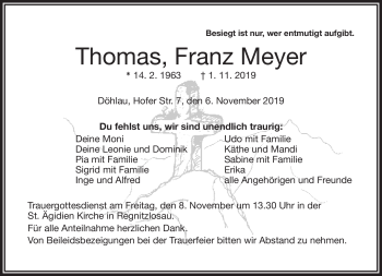 Traueranzeige von Thomas Meyer von Frankenpost
