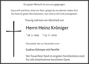 Traueranzeige von Heinz Kröniger von Frankenpost