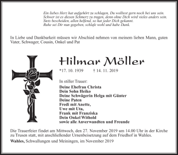 Traueranzeige von Hilmar Möller von Südthüringer Presse