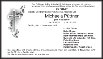 Traueranzeige von Michaela Püttner von Frankenpost