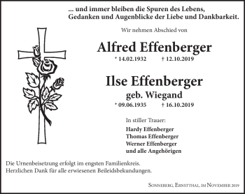 Traueranzeige von IlseAlfred EffenbergerEffenberger von Südthüringer Presse