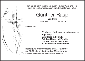 Traueranzeige von Günther Raspa von Frankenpost