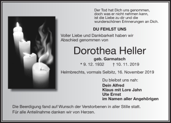 Traueranzeige von Dorothea Heller von Frankenpost