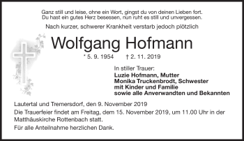 Traueranzeige von Wolfgang Hofmann von Neue Presse Coburg