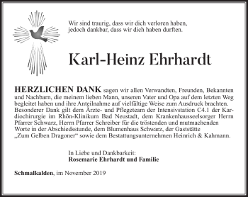 Traueranzeige von Karl-Heinz Ehrhardt von Südthüringer Presse