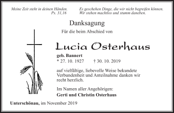 Traueranzeige von Lucia Osterhaus von Südthüringer Presse