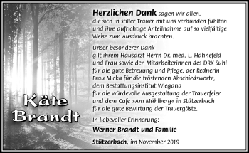 Traueranzeige von Käte Brandt von Südthüringer Presse